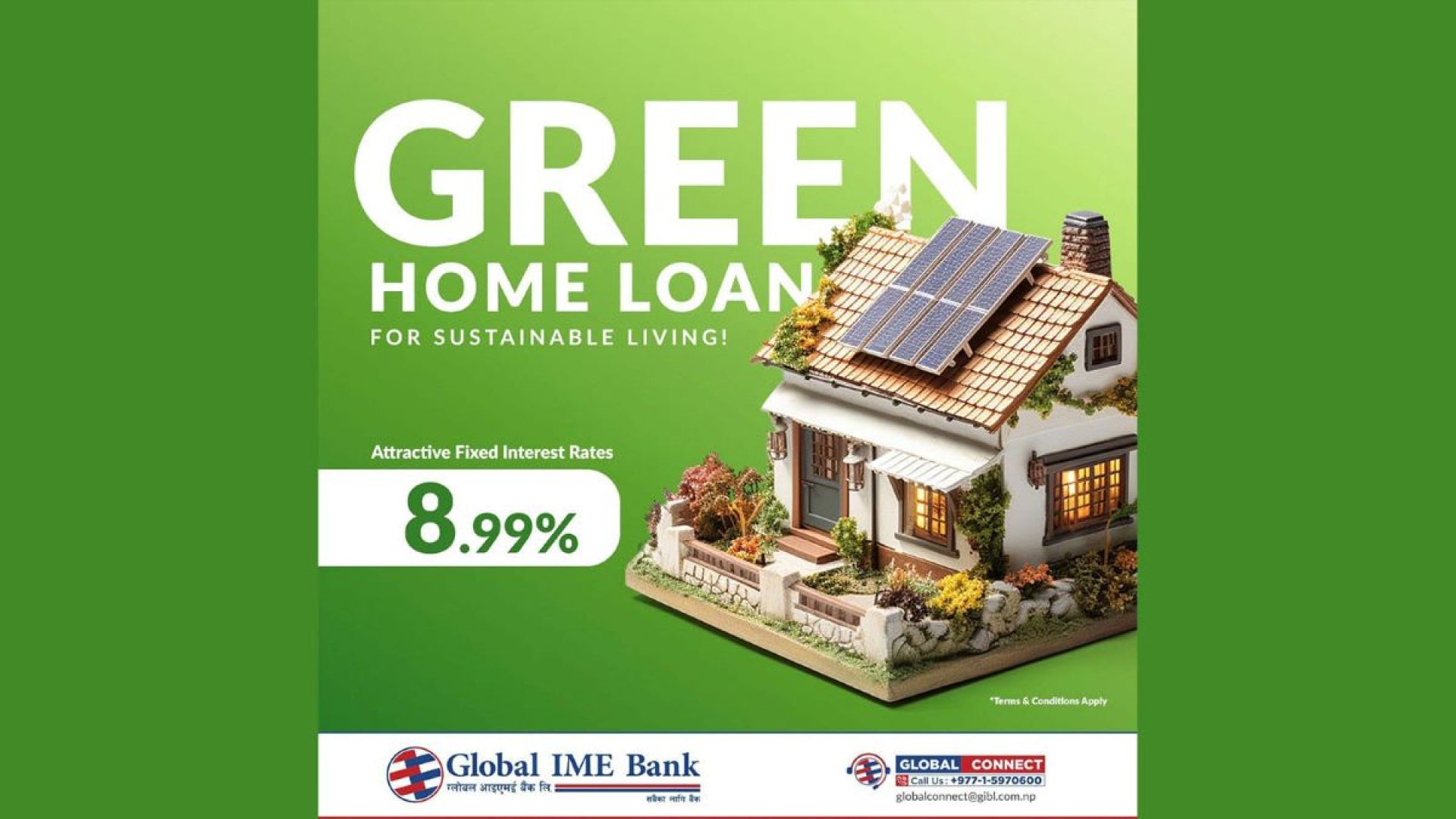 ग्लोबल आइएमई बैंकको ग्लोबल ग्रीन आवास कर्जा, ८.९९ प्रतिशत स्थिर ब्याज दर